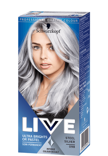 Schwarzkopf Live Semi Permanent Ultra Brights or Pastel Hair Colour Steel Silver 98 50ml 2x15ml