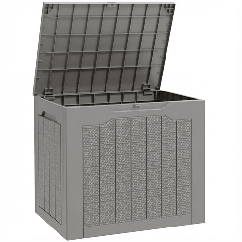 Outsunny 93L Plastic Garden Storage Box, Outdoor Storage Box with Handles, Waterproof Outdoor Storage Container, Khaki
