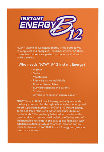 Now Foods Vitamin B-12 Instant Energy Wspomaga Koncentrację i Dobre Samopoczucie 75 Saszetek