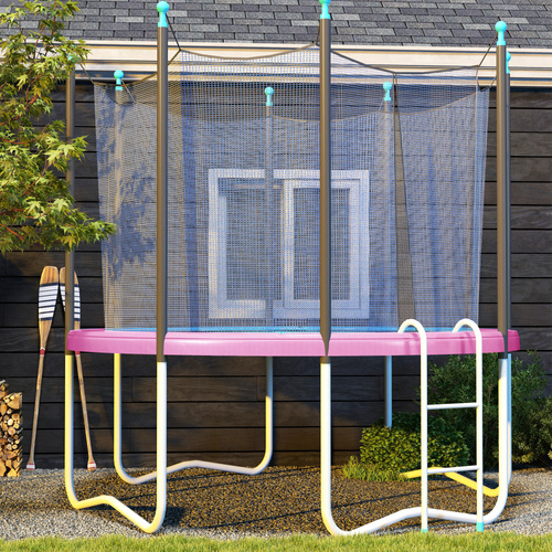 SPORTNOW 12FT Trampoline Spring Cover, Plastic Trampoline Pad Replacement with Elastic Cord, Waterproof, UV Resistant and Tear-Resistant, Pink