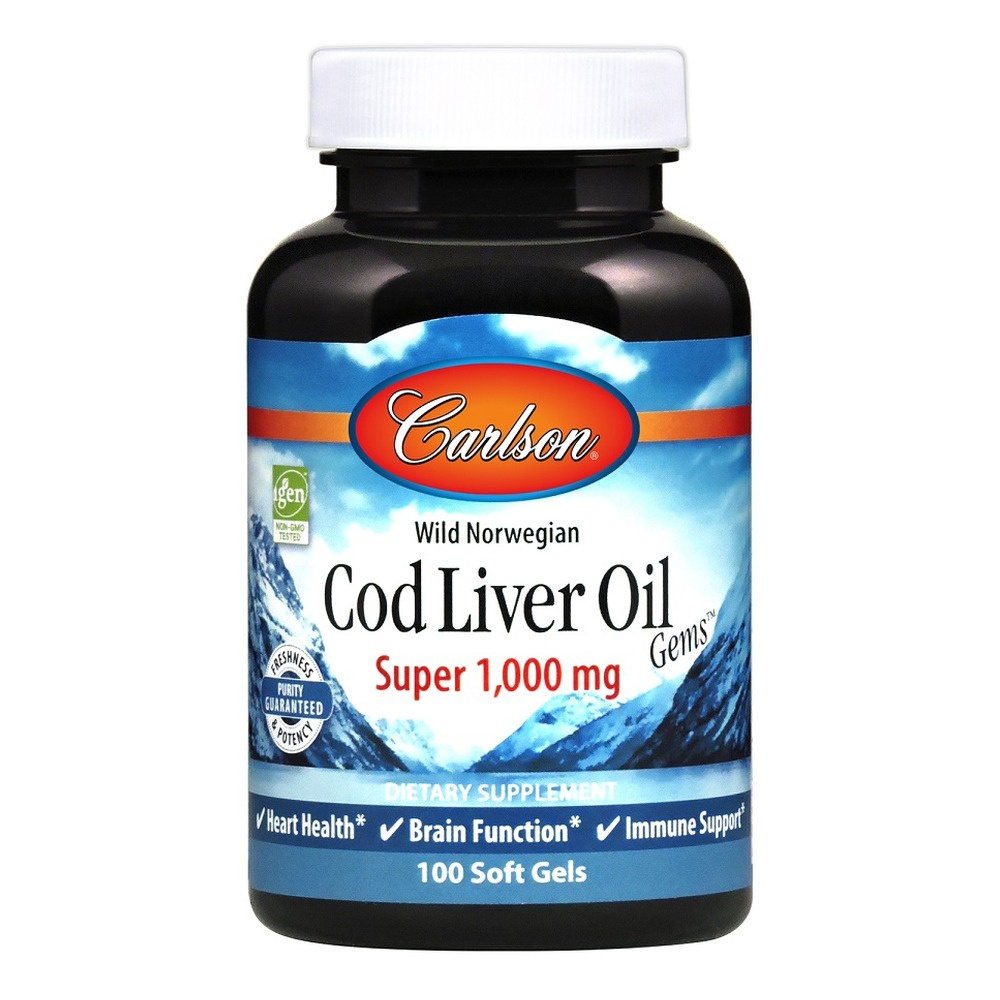 Carlson Labs Wild Norwegian Cod Liver Oil Gems Kapsułki softgel, 1000mg 100 kapsułek softgel