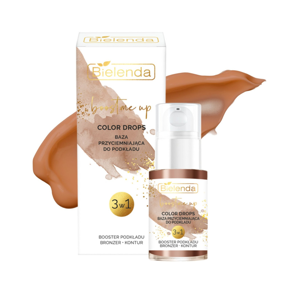 Bielenda Boost Me Up Color Drops Baza Przyciemniająca 3w1 Booster Podkładu Bronzer Kontur 15ml