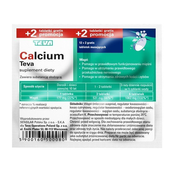 Teva Calcium 12 Effervescent Tablets + 2 Gratis