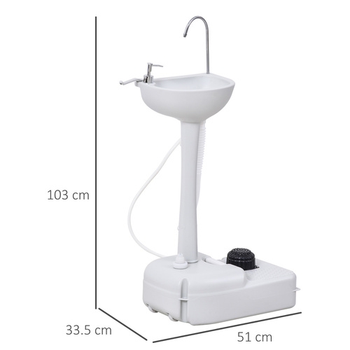 Outsunny Camping Sink, 17L Portable Hand Wash Station with Towel Holder, Soap Dispenser and Rolling Wheels, Outdoor Sink for Events, Gatherings, Worksite