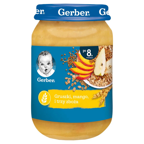 Gerber Gruszki Mango i Trzy Zboża dla Niemowląt po 8. Miesiącu Życia 190g