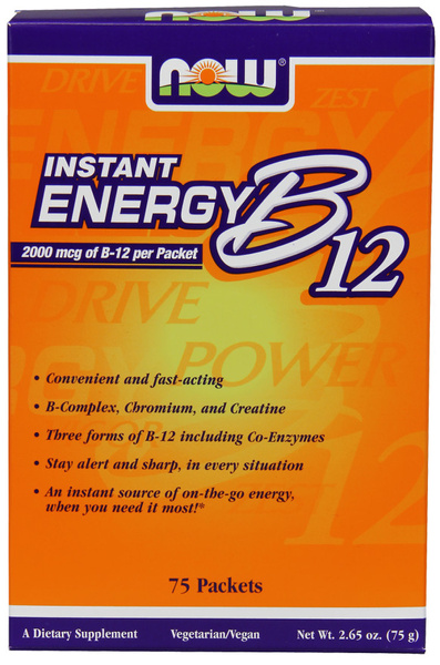 Now Foods Vitamin B-12 Instant Energy Wspomaga Koncentrację i Dobre Samopoczucie 75 Saszetek