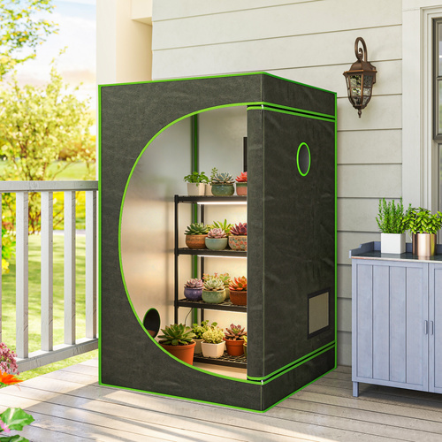 Outsunny Grow Tent 120 x 120 x 200 cm, Reflective Mylar Hydroponic Growing Tent with 600D Oxford Fabric, Observation Window, Vent, Zipper Door for Indoor Plant Growing, Black