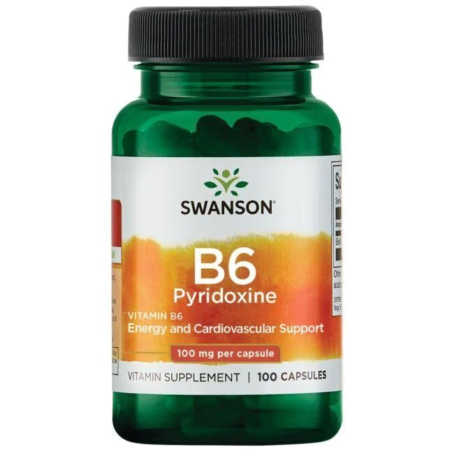 Swanson B6 Pyridoxine 100mg Wspomaga Pracę Układu Nerwowego 100 Kapsułek