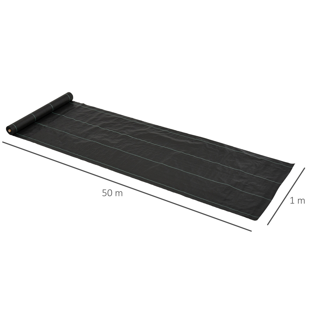 Outsunny 1m x 50m Weed Control Membrane, Heavy Duty Weed Control Barrier Fabric, 90gsm Ground Cover for Patios, Garden, Flower beds, Landscaping
