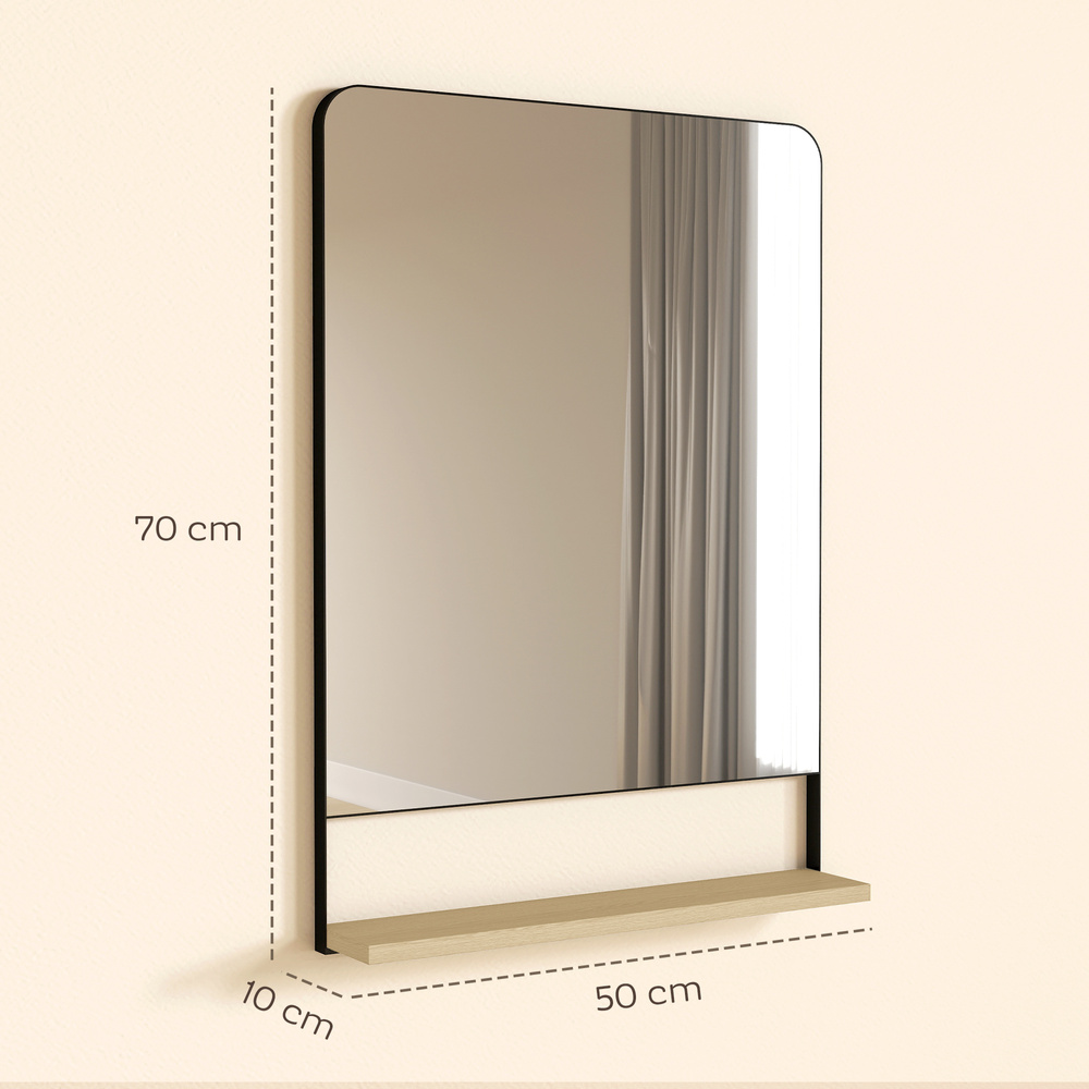 HOMCOM Wall Mirror with Wood Shelf - Black