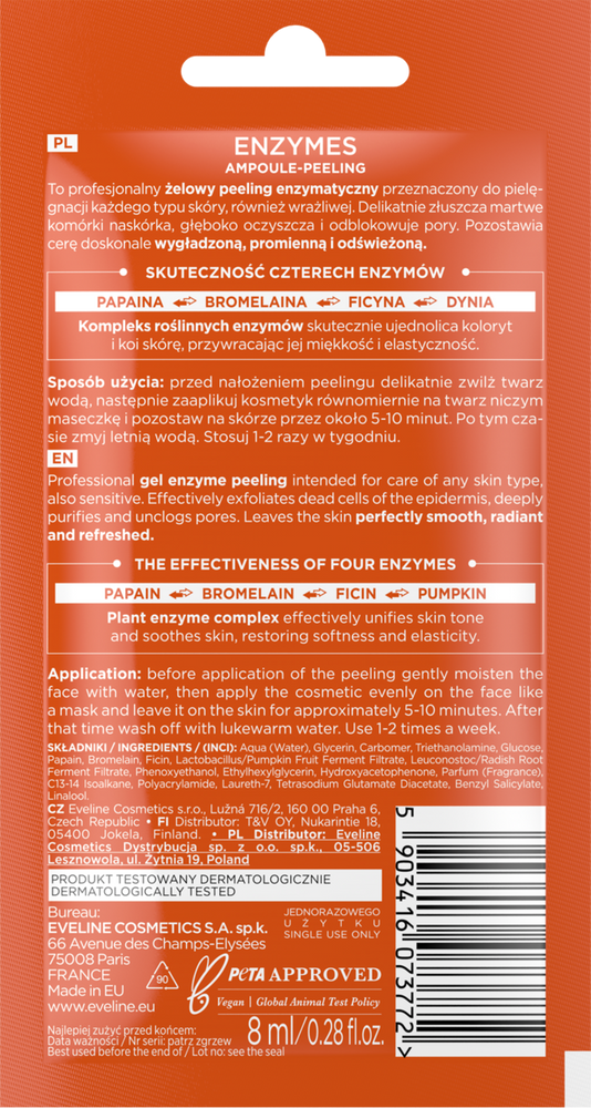 Eveline Face Therapy Professional Ampoule-Peeling Gel Enzymatic Peeling for All Skin Types 8ml