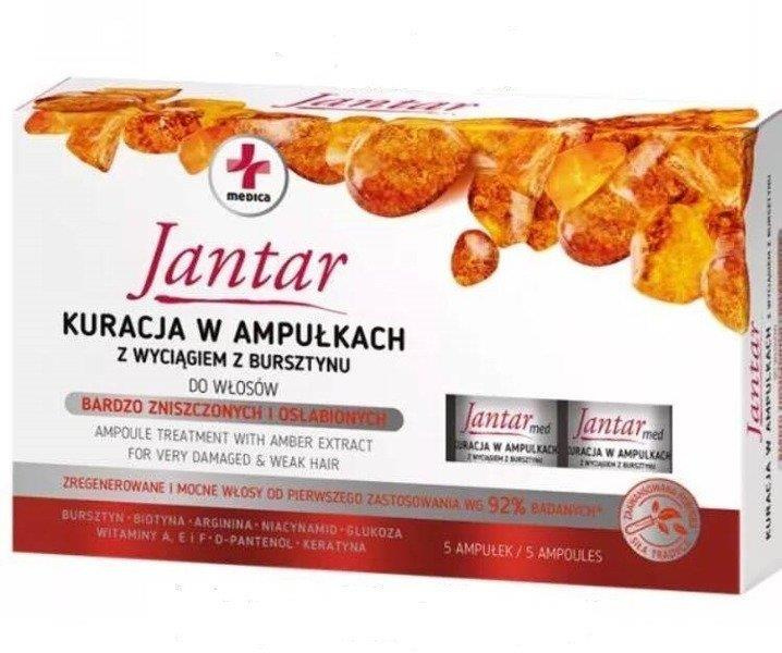 Jantar Kuracja w Ampułkach z Wyciągiem z Bursztynu Regeneracja dla Włosów Mocno Zniszczonych 5x5ml