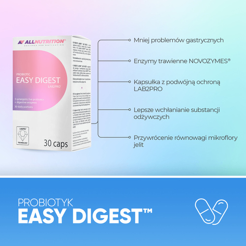Allnutrition Probiotic Easy Digest Wspiera Równowagę Mikroflory Jelitowej 30 Kapsułek