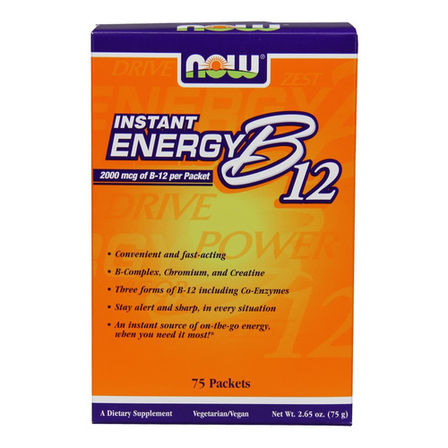 Now Foods Vitamin B-12 Instant Energy Wspomaga Koncentrację i Dobre Samopoczucie 75 Saszetek