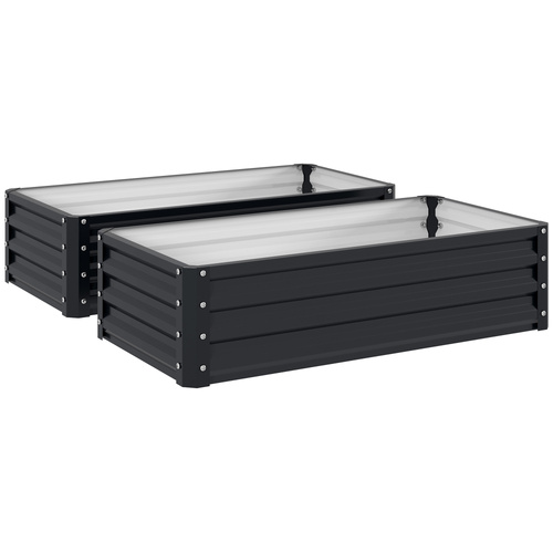 Outsunny Set of 2 Raised Beds for Garden, Galvanised Outdoor Planters for Herbs Vegetables, Use for Patio Balcony, Grey