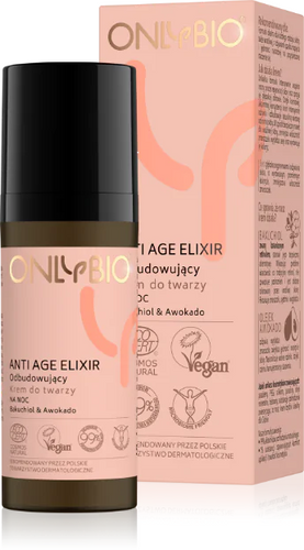 OnlyBio Anti Age Elixir Odbudowujący Krem do Twarzy z Bakuchiolem i Awokado na Noc dla Każdego Rodzaju Cery 50ml