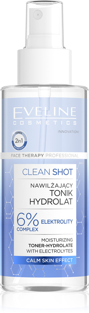 Eveline Face Therapy Professional Clean Shot Moisturizing Tonic-Hydrolate 6% Electrolyte Complex for All Skin Types 150ml