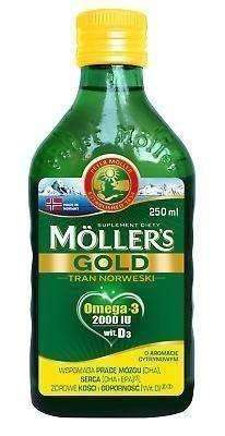 Mollers Tran Gold Omega3 Witamina D3 o Cytrynowym Aromacie dla Wsparcia Pracy Mózgu DHA Serca i Odporności 250ml