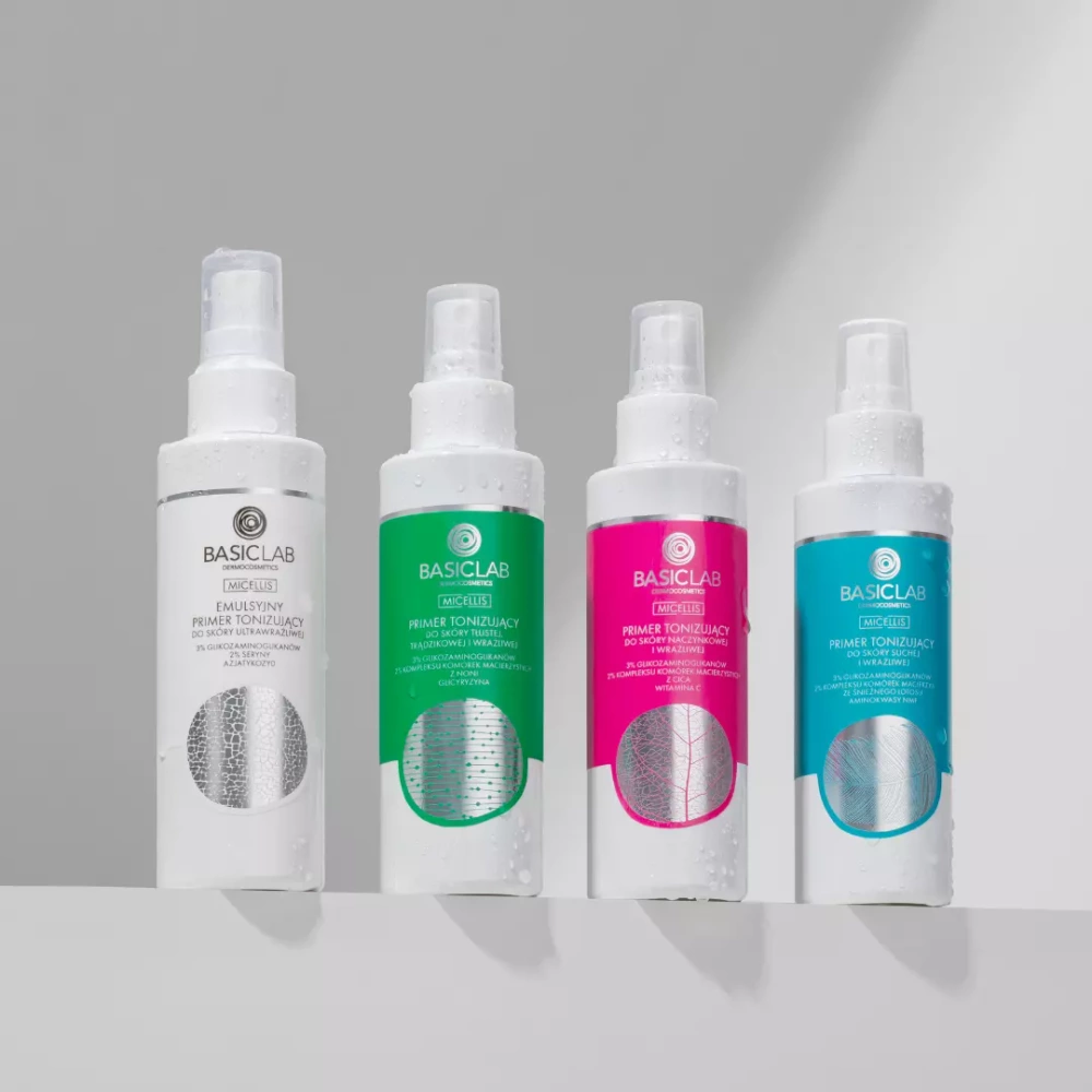 BasicLab Micellis Primer Toning 3% Glycosaminoglycans 2% Noni Stem Cell Complex Glycyrrhizin for Oily Acne and Sensitive Skin 150ml