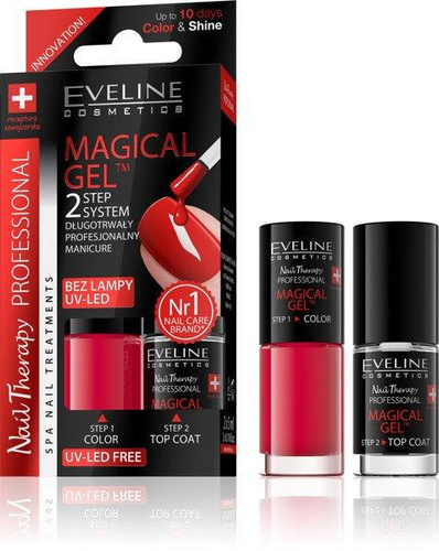 Eveline Nail Therapy Magical Gel 2 Stopniowy System Żelowego Manicure Zestaw 07 Red 2x5ml