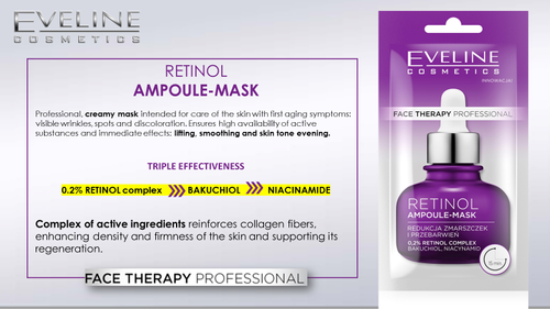 Eveline Face Therapy Professional Ampoule-Mask Retinol Redukująca Zmarszczki i Przebarwienia Maska w Kremie dla Skóry z Pierwszymi Oznakami Starzenia 8ml
