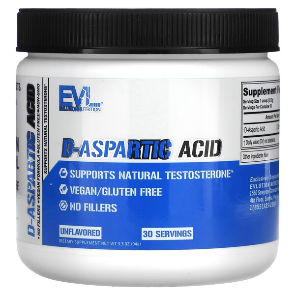 EVLution Nutrition Kwas D-Asparaginowy w Proszku na Wsparcie Naturalnego Testosteronu 94g