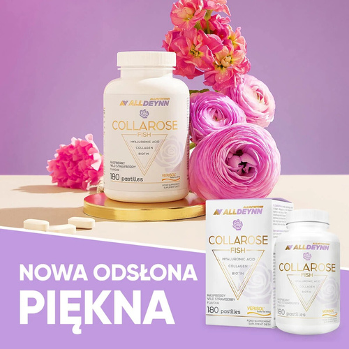 AllNutrition AllDeynn Fish Collarose Kolagen Rybi Wzbogacony Kwasem Hialuronowym Witaminą C i Biotyną 180 Tabletek