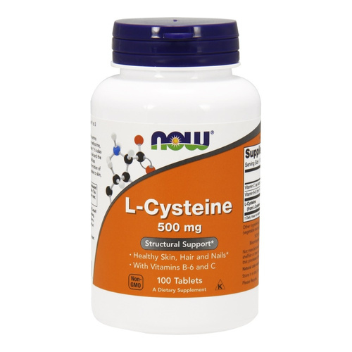 NOW Foods L-Cysteine 500 mg Wsparcie Skóry Włosów i Paznokci 100 Tabletek