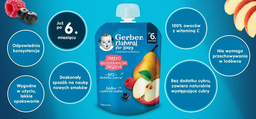 Gerber Deserek Jabłko Gruszka Malina Jagoda dla Niemowląt po 6. Miesiącu Życia 80g Best Before 31.10.26