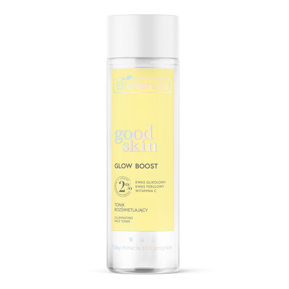 Bielenda Good Skin Glow Boost Rozświetlający Tonik z Kwasem Glikolowym Witaminą C i Kwasem Ferulowym 200ml