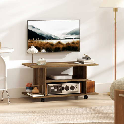 HOMCOM Modern TV Cabinet Stand Storage Shelves Table Mobile Bedroom Furniture Bookshelf Bookcase Walnut