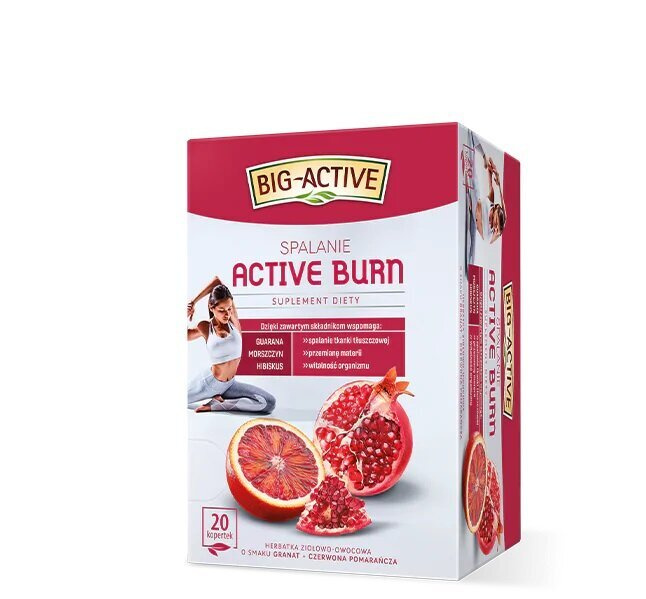 Big Active Active Burn Herbata Ziołowo-Owocowa na Spalanie Tłuszczu z Granatem i Hibiskusem 20x2g