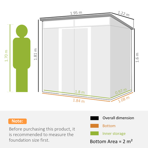 Outsunny 6.5 x 4FT Galvanised Metal Shed with Foundation Kit, Lockable Tool Garden Shed with Double Sliding Doors, Vents, Light Grey Wood Effect