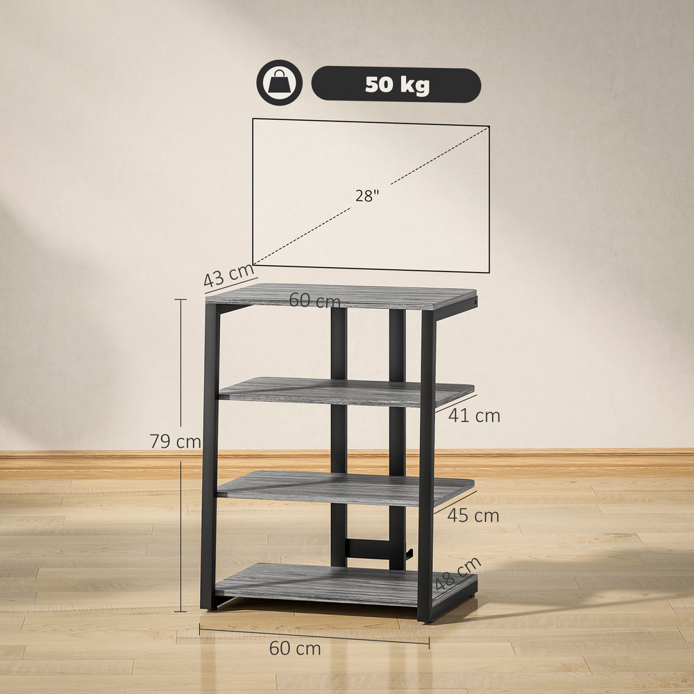 HOMCOM HiFi Stand, with Four Storage Shelves - Dark Grey