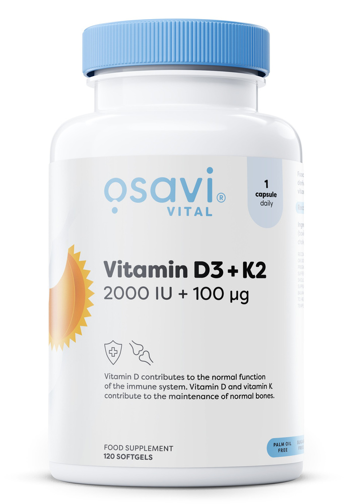 Osavi Vitamin D3 + K2 2000 IU + 100 mcg for Immunity and Healthy Bones 120 Softgels