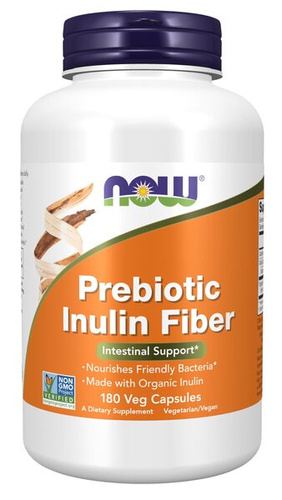 NOW Foods Prebiotyczna Inulina w Błonniku na Wsparcie Jelit 180 Kapsułek