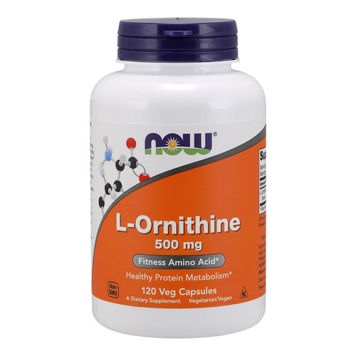NOW Foods L-Ornithine 500 mg Wsparcie Regeneracji Detoksykacji i Odporności na Stres 120 Kapsułek