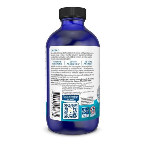 Nordic Naturals Omega-3 1560mg Wsparcie Odporności i Zdrowia Serca Smak Cytrynowy 237ml