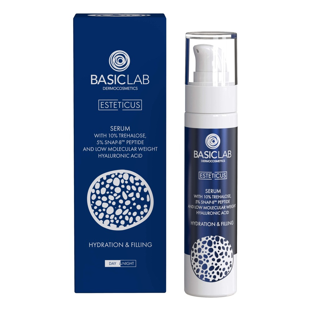 BasicLab Dermocosmetics Serum z Trehalozą 10% i 5% Peptydem Nawilżenie i Wypełnienie dla Skóry Suchej i Bardzo Suchej na Dzień i na Noc 50ml