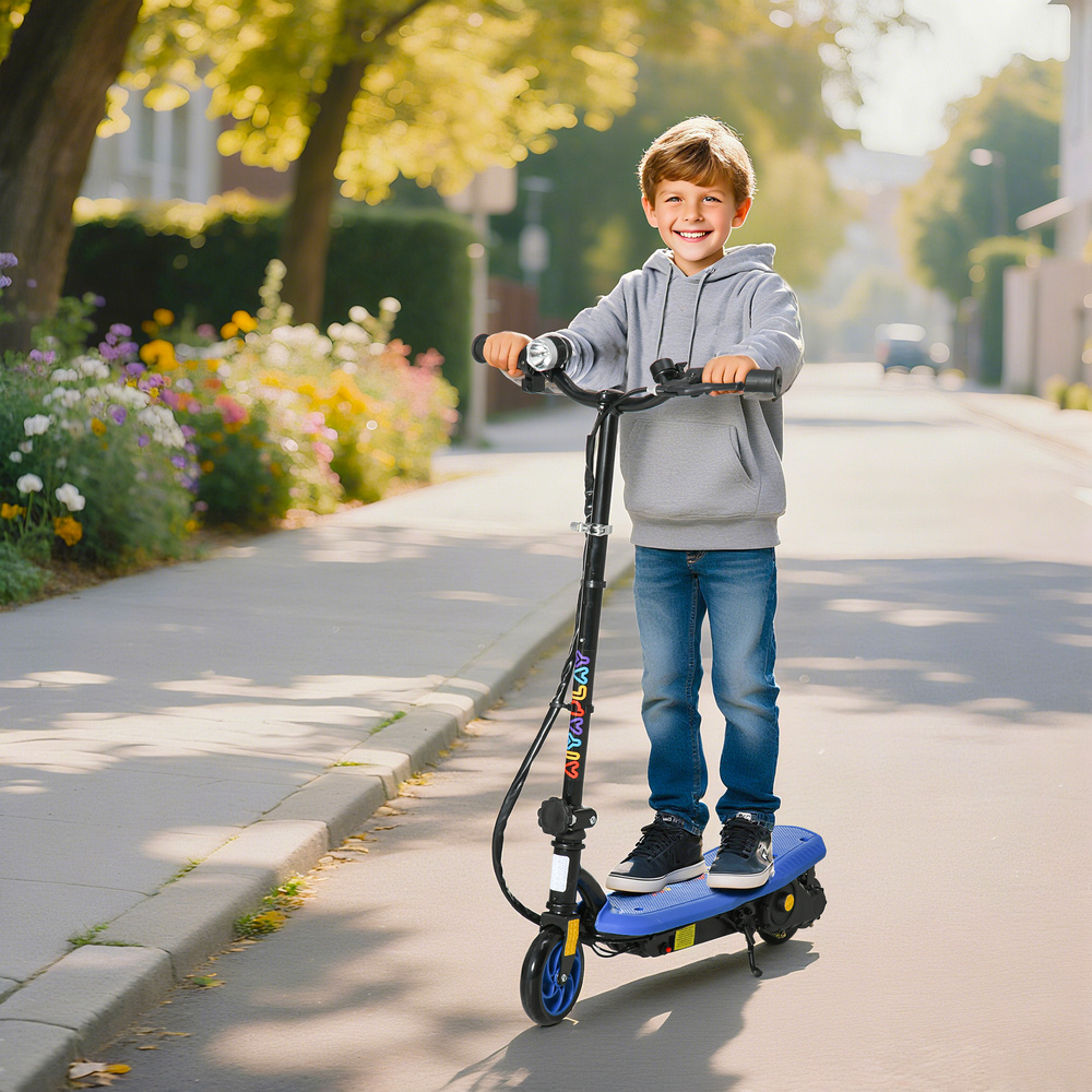 HOMCOM Foldable Electric Scooter, with LED Lights, for Ages 7-14 Years, Blue