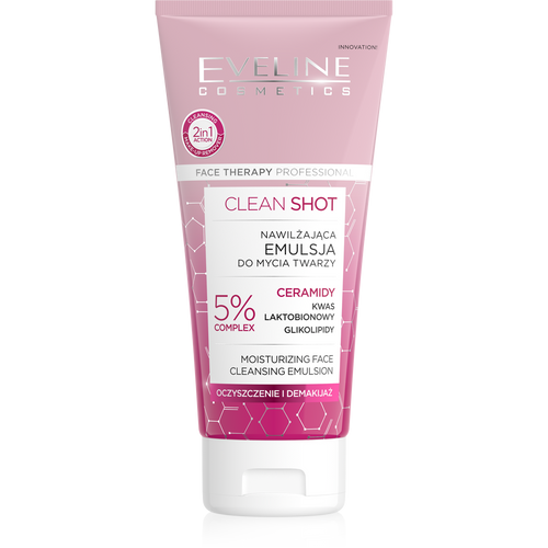 Eveline Face Therapy Professional Clean Shot Nawilżająca Emulsja do Mycia Twarzy dla Skóry Suchej i Wrażliwej 150ml