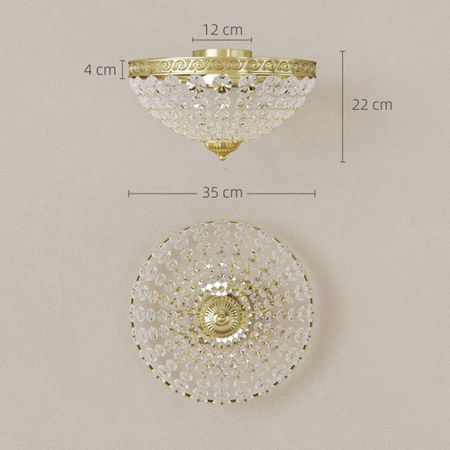 HOMCOM Crystal Chandelier Ceiling Light with 168 Octagonal Beads, Vintage 2-Light Flush Mount Ceiling Light for Living Room, Bedroom, Hallway, Dining Room, Gold Tone