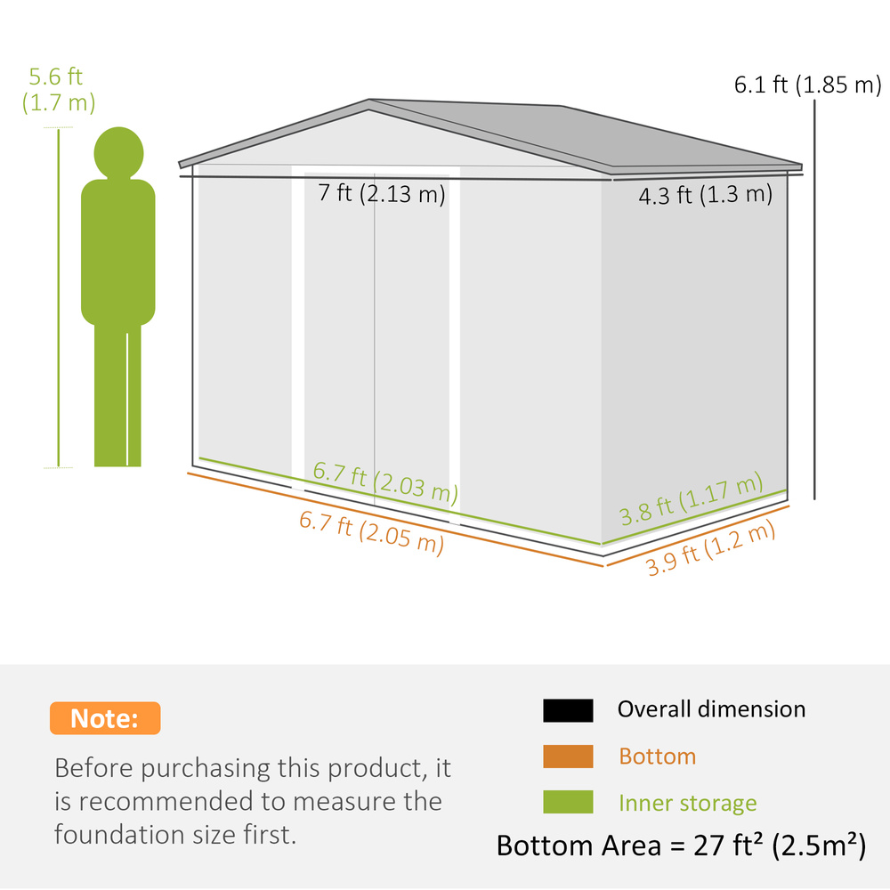 Outsunny 7 x 4ft Metal Garden Shed, Outdoor Storage Tool House with Ventilation Slots, Brown