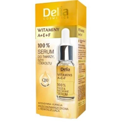 DELIA 100% Serum rewitalizujące do twarzy, szyi i dekoltu z witaminami A + E + F + Q10 10ml