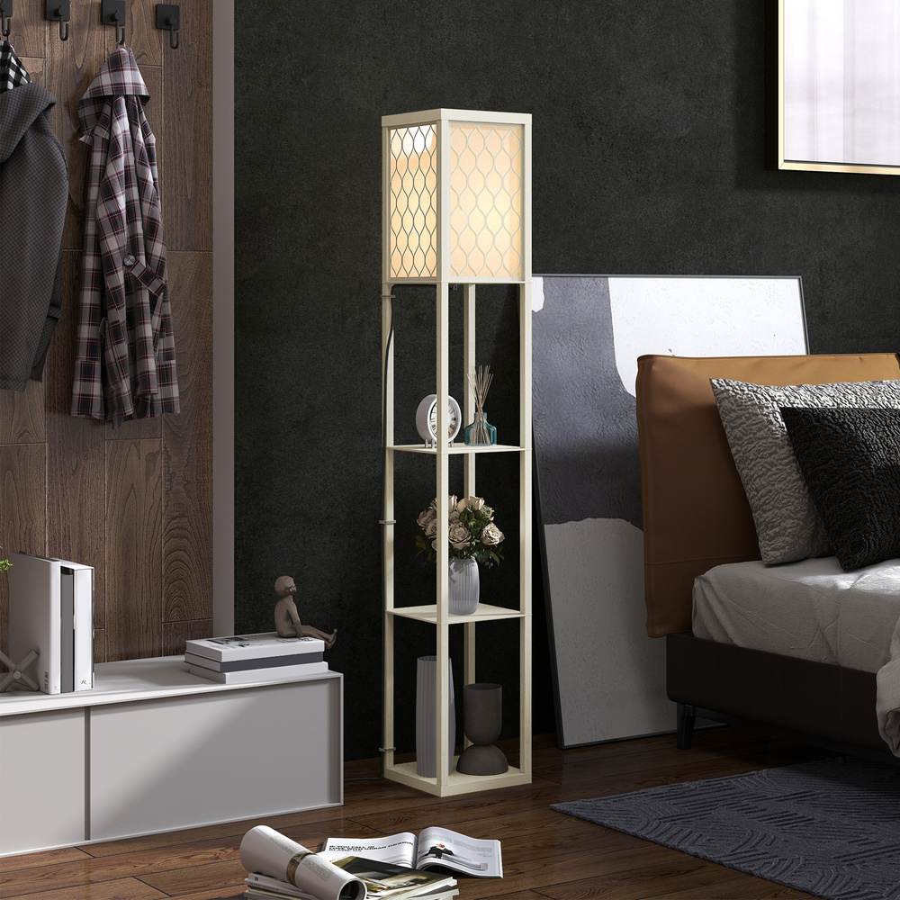 HOMCOM Three-Shelf Standing Lamp - Oak/White