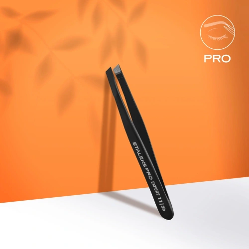 Staleks Pro Expert 11 Type 3b Eyebrow Tweezers Wide Beveled Black 1pc