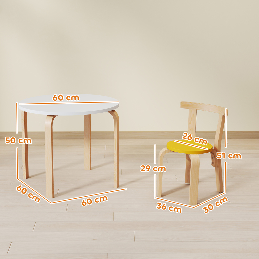 AIYAPLAY 5 Piece Kids Table and Chairs Set, Wooden Toddler Table and Chairs Set for Nursery, Playroom, Classroom, for 3-8 Years