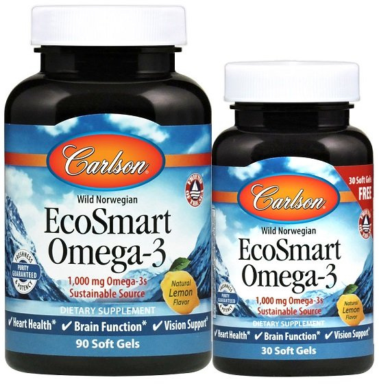 Carlson Labs Smart Omega-3 1000mg Natural Lemon For Heart Brain and Vision Health 120 Softgels