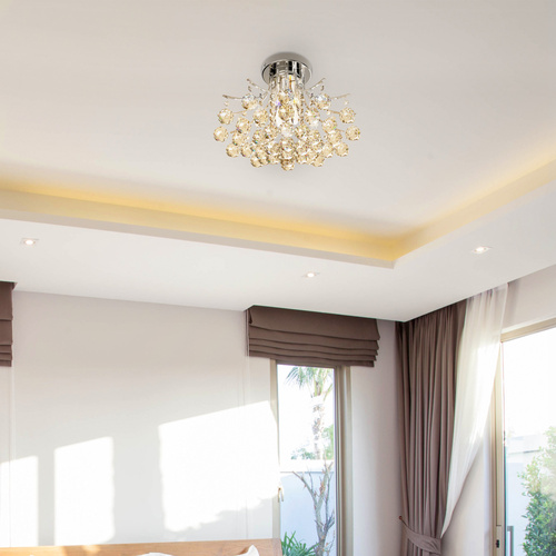 HOMCOM Crystal Chandeliers, 40cm K9 Droplets Ceiling Light with 3 E14 Bulb Base, Pendant Lights for Living Room, Bedroom, Dining Room, Hallway, Kitchen