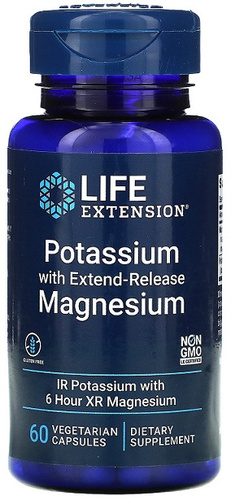Life Extension Potas z Magnezem o Przedłużonym Uwalnianiu na Prawidłowe Ciśnienie Krwi 60 Kapsułek